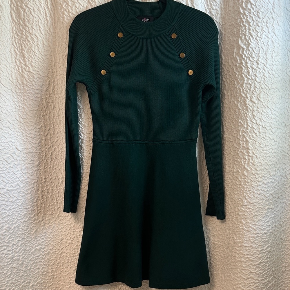 Chic Kids Dress in Deep Green with Gold Buttons